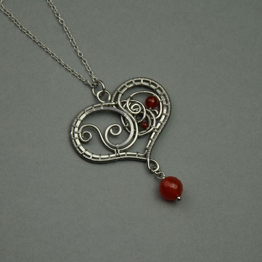 wisiory Wisiorek serce czerwony karneol wire wrapping