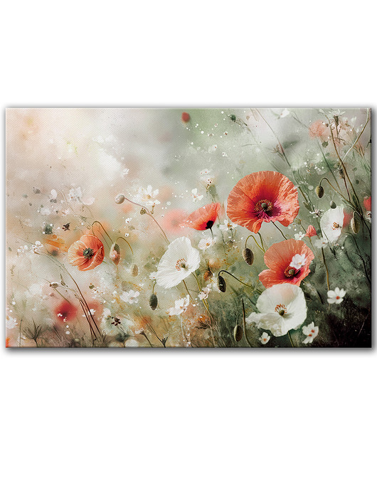 obrazy Obraz na płótnie - 100x70 cm Łąka z makami (1-0909)