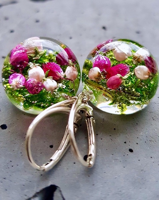 Kolczyki srebrne z mchem i wrzosem Grol Jewellery