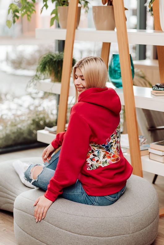 bluza z kapturem damska Bluza Clasic kangurka czerwony