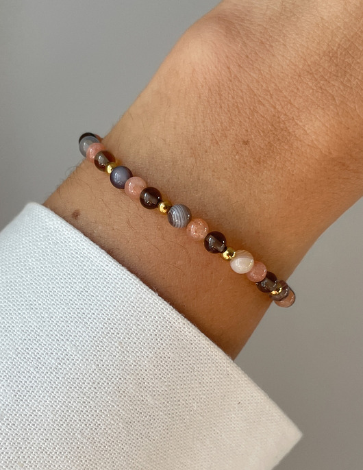 bransoletki z kamieni naturalnych Bransoletka na gumce- Agat Botswana, Kwarc Dymny, Kamień Słoneczny