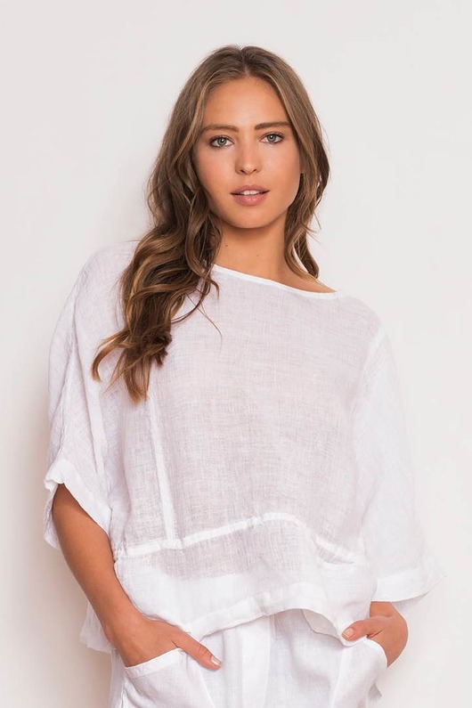 Krótka lniana bluzka Haris Cotton