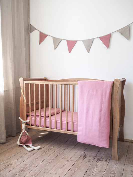 kocyki, kołderki, pościel dla dzieci Lniana pościel do łóżeczka CLASSIC DUSTY PINK