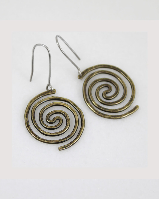 kolczyki wire wrapping Spiralne - mosiężne kolczyki lub klipsy
