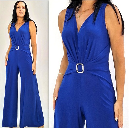 kombinezony damskie Elegancki Chabrowy kombinezon z draperia szerokie nogawki