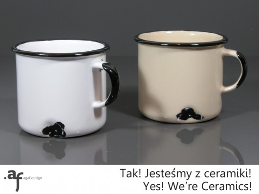 2 Kubki 'Jestem z Ceramiki' - 1 Biały, 1 Kremowy Agaf Design