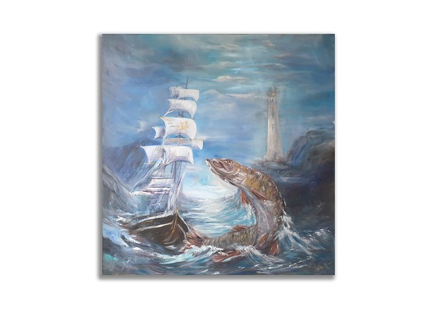 obrazy Obraz olejny ręcznie malowany autorski 80x80 Pejzaż morski