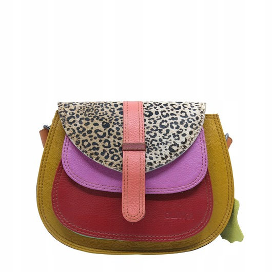 torby na ramię Torebka ze skrawków skóry naturalnej na ramię pojemna kolorowa OLIVKA