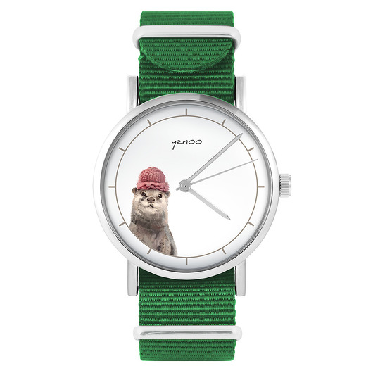 zegarki damskie Zegarek - Wydra - zielony, nylonowy