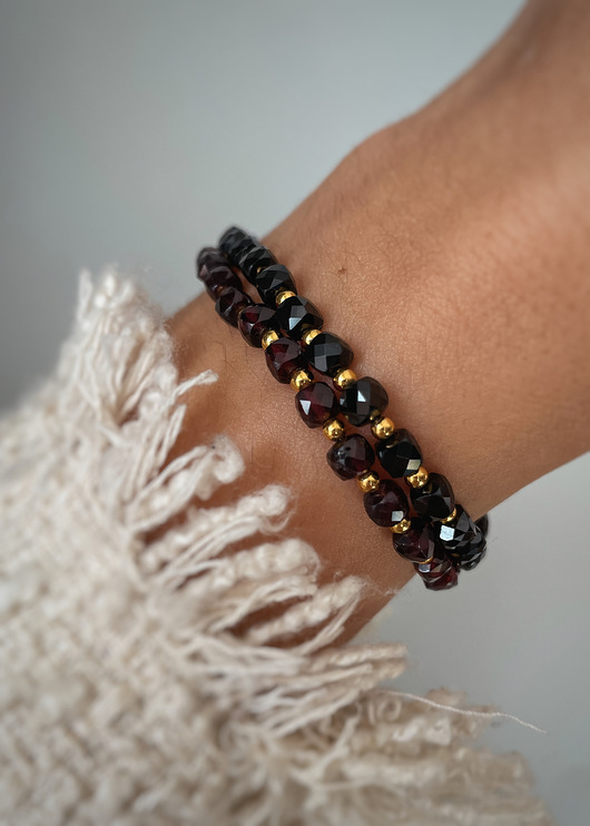 bransoletki z kamieni naturalnych Zestaw dwóch bransoletek z granat i czarny turmalin