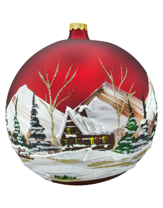 ozdoby choinkowe Bombka okrągła duża: Zimowy Pejzaż czerwony