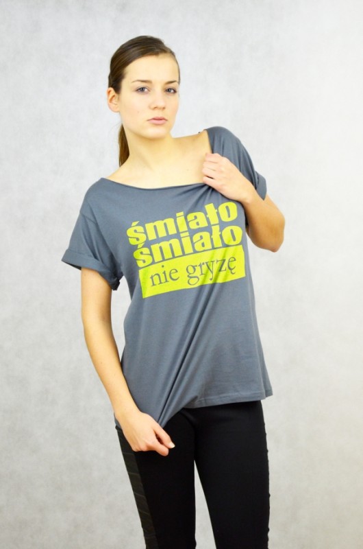 ŚMIAŁO - Koszulka Oversize szeroki dekolt T-shir GAU great as You