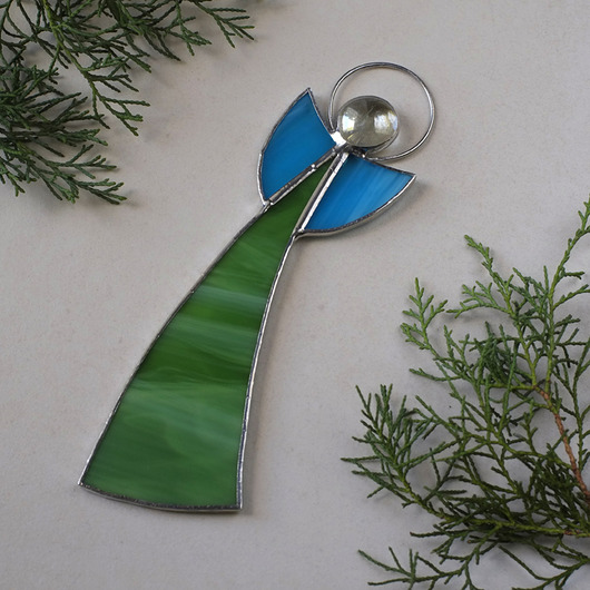 Anioł witrażowy zielono-turkusowy 17 cm BeArt Handmade