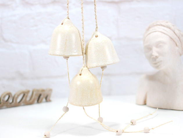 3 ceramiczne dzwonki choinkowe - piasek 10FingersArt