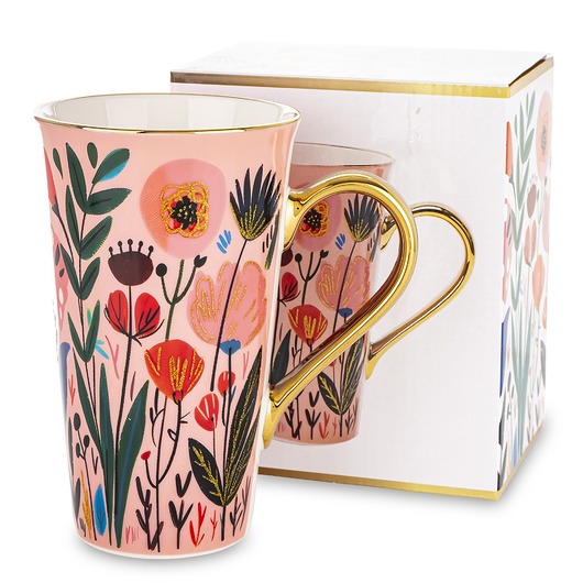 kubki i filiżanki Kubek porcelanowy 700 ml BLUMEN 16,5x14,5x10 cm różowy