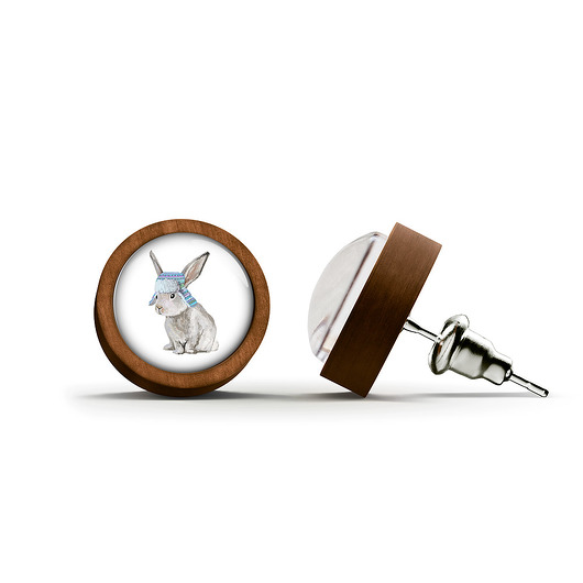 kolczyki drewniane Kolczyki drewniane - Zając - sztyfty