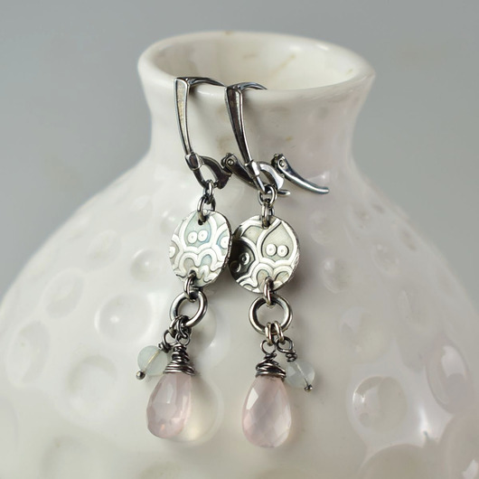 kolczyki srebrne Elnora - srebrne kolczyki z kwarcem różowym i akwamarynem