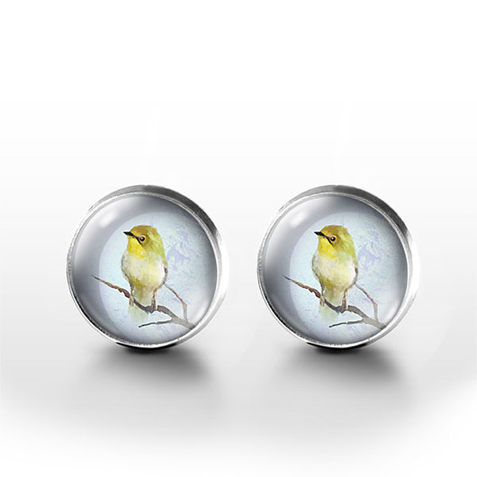 kolczyki szklane Kolczyki sztyfty - Żółty ptaszek - grafika