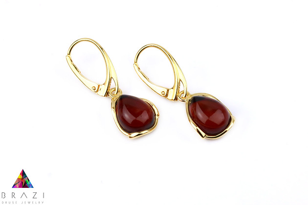 Earrings Bursztyn Wiśniowy złoto Brazi Druse Jewelry