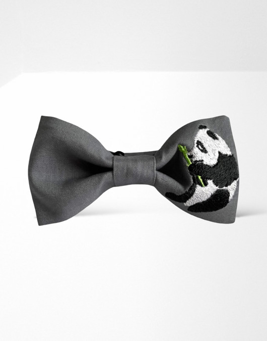 muszki i krawaty Mucha męska haftowana panda