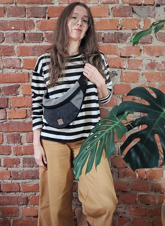 saszetka nerka Nerka "Haru" czarna szara mix bawełna canvas