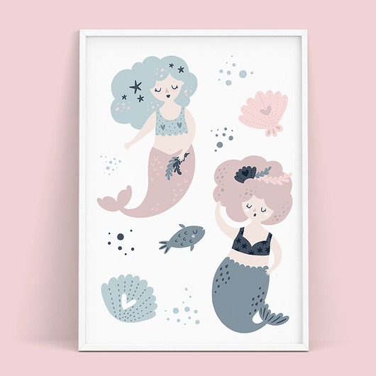 obrazy i plakaty do pokoju dziecięcego Plakat SYRENKI, MUSZELKI - kolekcja Syrenki