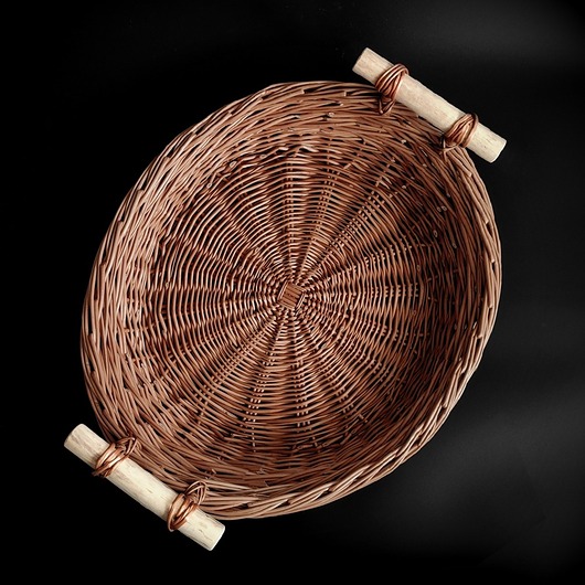 kosze do przechowywania Duża owalna misa z drewnianymi uchwytami