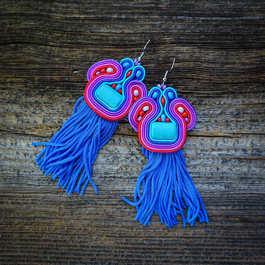 kolczyki soutache Etniczne  kolczyki soutache z chwostami