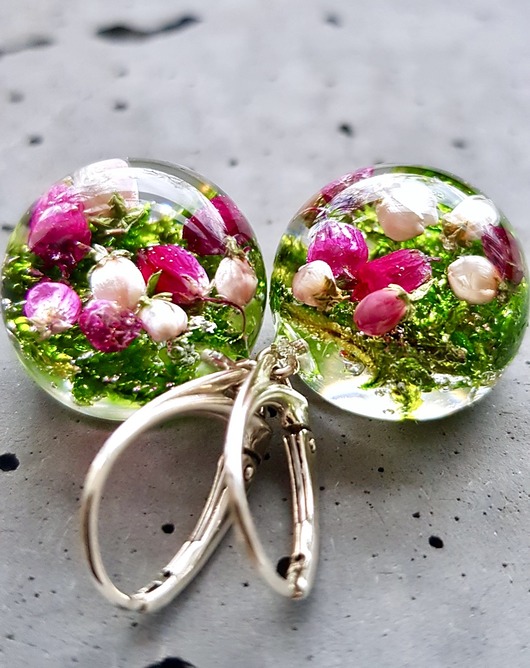 Kolczyki srebrne z mchem i wrzosem Grol Jewellery