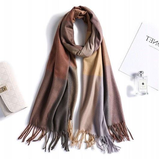 szale damskie Szalik Damski kaszmirowy wełna brązowy beżowy