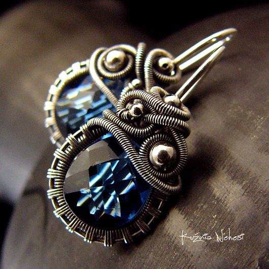 Kolczyki Dragony - Srebro Kwarc London Blue Kuźnia Nehesi