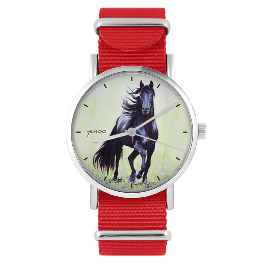 zegarki damskie Zegarek - Czarny koń 2 - czerwony, nato