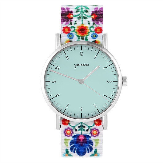 zegarki damskie Zegarek - Simple, turkusowy - folk biały, nato