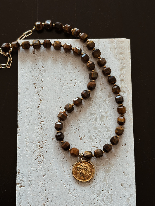 złote naszyjniki Naszyjnik Tygrysie Oko Moneta