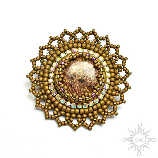 broszki Fleur de bronzite, broszka z bronzytem, beading
