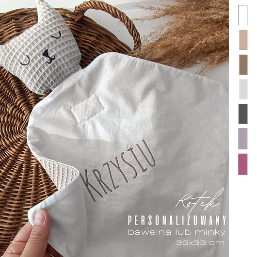 akcesoria na chrzest Kotek - pamiątka narodzin, chrztu haft kolory tkaniny