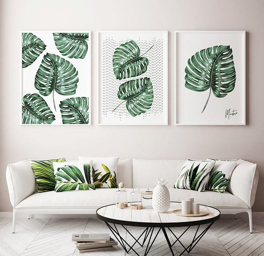 Zestaw 3 plakatów Monstera zielone kwiaty, liście monstery HOG STUDIO
