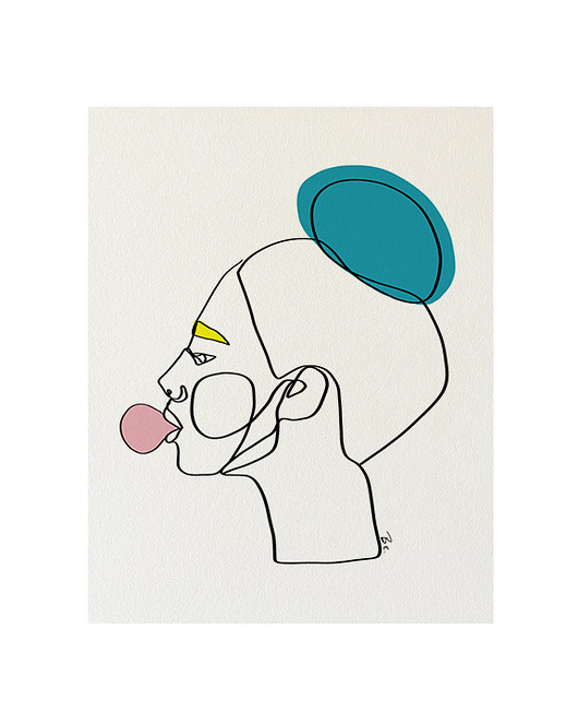 Ilustracja kobiety z gumą na akwarylowym papierze Olly & Arya