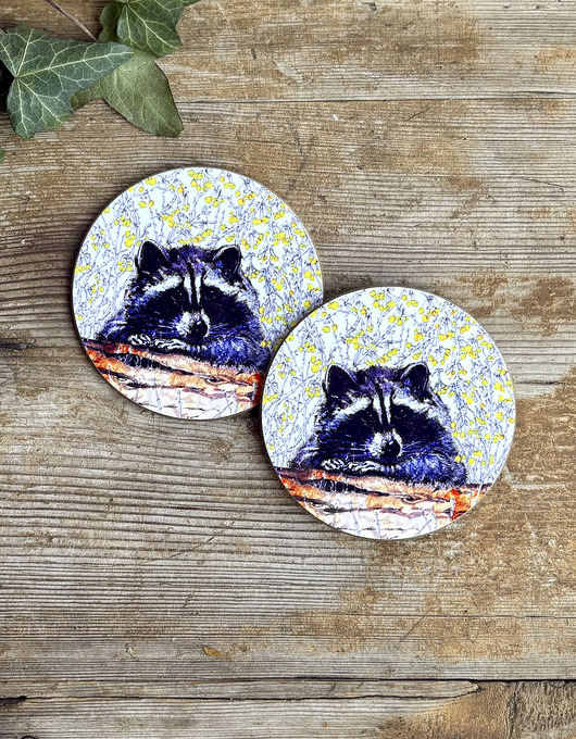 podkładki do kuchni Podkładki pod kubek- Szop pracz- Ilustracja