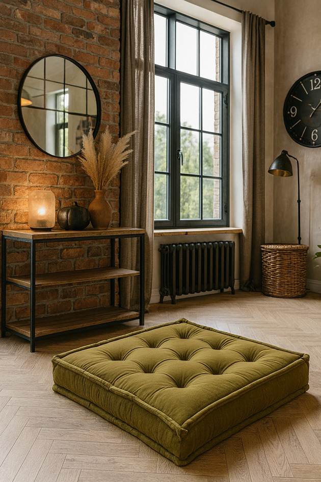 pufy do siedzenia Futon materac francuski , Siedzisko na podłogę Velvet oliwka