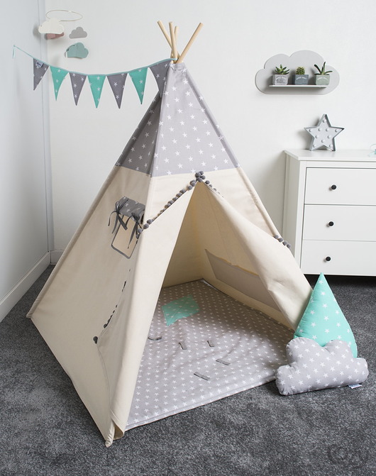 zestaw tipi 7el. namiot GREY STARS BOY COZY and DOZY