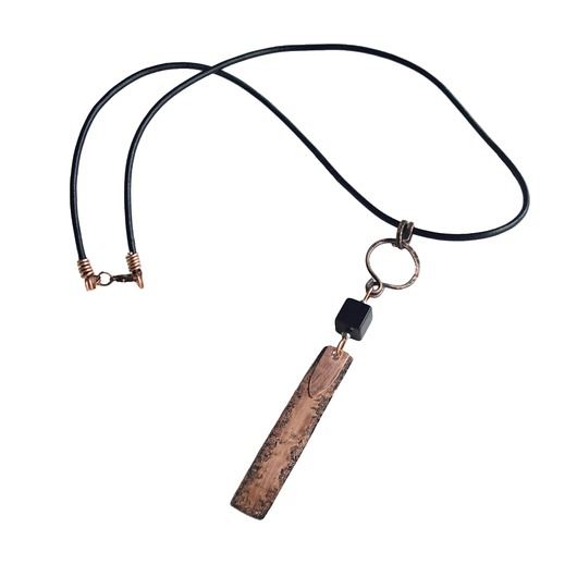 naszyjniki - inne Naszyjnik - wisior z oksydowanej miedzi i rzemienia /6/ handmade rękodzieło