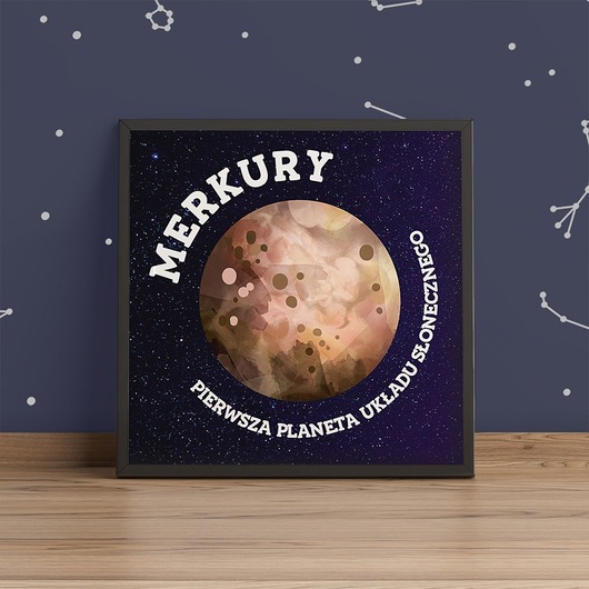 Plakat dziecięcy PLANETA MERKURY - kwadrat trochę na ścianę