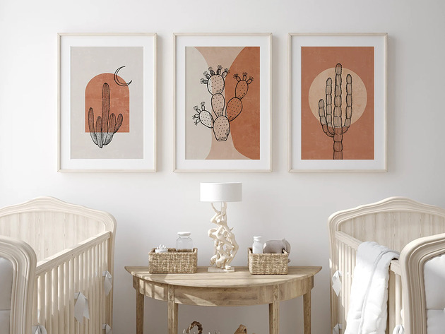 plakaty Plakat Tryptyk Kaktusy w kolorach pustyni