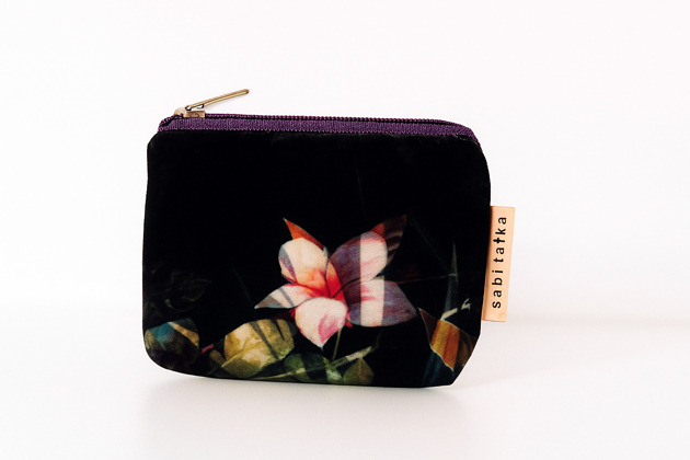 portfele damskie Portfel card holder z weluru Kwiatowy