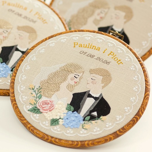 Ślub - inne Personalizowana pamiątka ślubna, haft w oprawie vintage