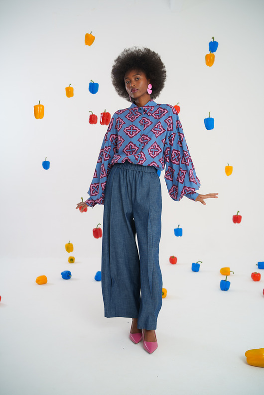 spodnie materiałowe damskie Spodnie Balloon Pants granat