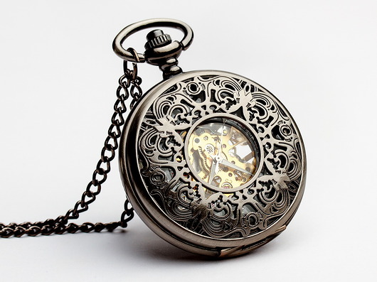 zegarki na łańcuszku Ażur II (SILVER) Whote hand - Drobiny Czasu - zegarek mechaniczny