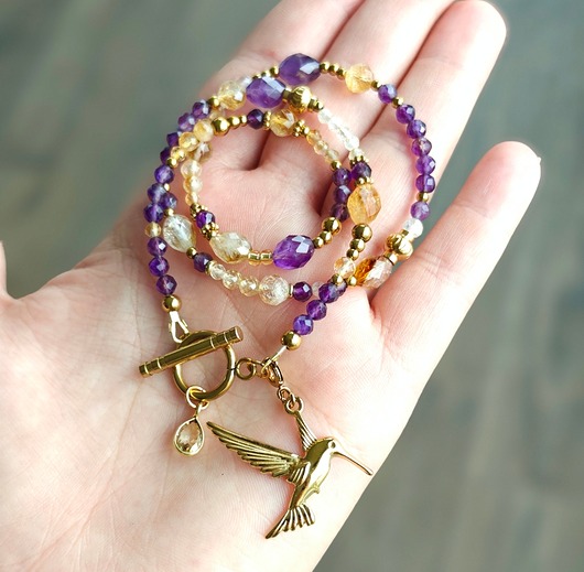 złote naszyjniki Klasyczny ametyst cytryn kryształ, koliber