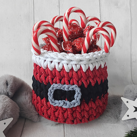 dekoracje świąteczne Koszyk świąteczny ze sznurka Mikołaj średnica 15 cm